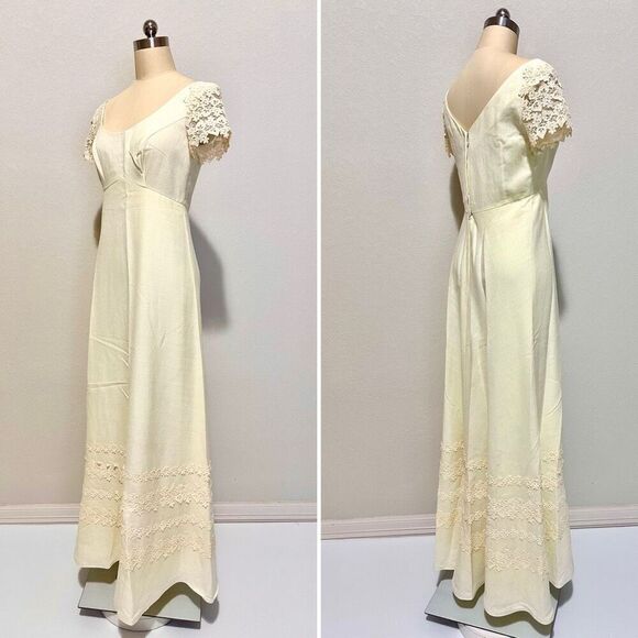 Vtg 70s House of Bianchi Light Yellow Maxi Dress S ( Modern) Cottage Prairie - Picture 1 of 11